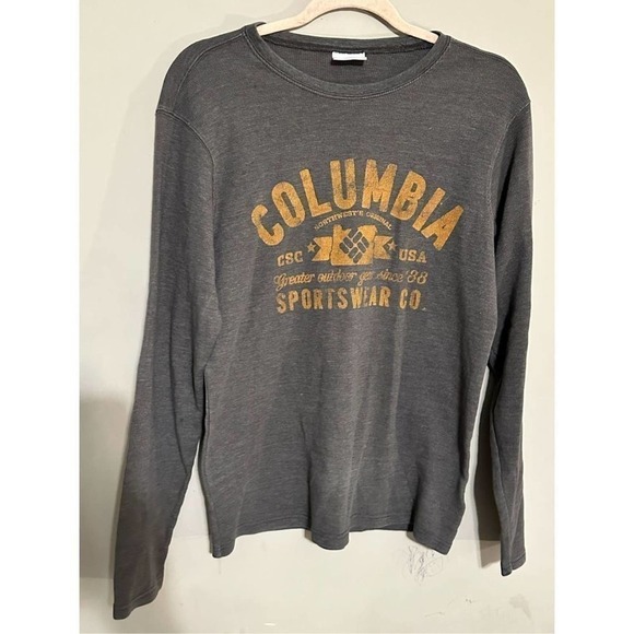 New Mens Columbia Ketring Graphic Print Waffle Knit Crew Long Sleeve Shirt S sma - Picture 1 of 2